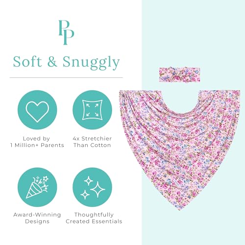 Image of Posh Peanut Soft Baby Swaddle & Headband Set - Viscose from Bamboo Newborn Wrap Receiving Blanket, Nursing or Stroller Cover (Pixie)