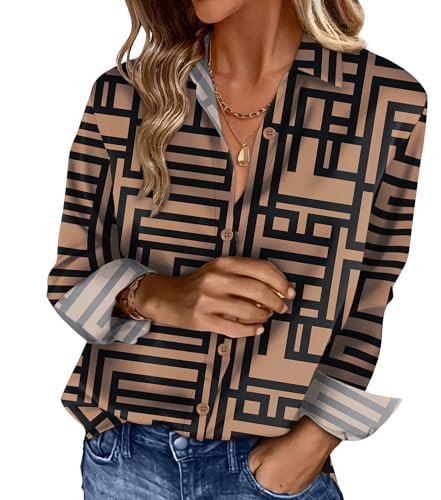 OFEEFAN Womens Button Down Dress Shirts Business Casual Blouses Fashion Cruise Outfit Spring Summer Tops Boho Beach Vacation Clothes Resort Wear Print 2 M