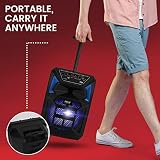 Pyle Przenośny System Głośników Bluetooth PA – 400W Głośnik Bluetooth, Wbudowane Światła Party, Zdalne Sterowanie, Mikrofon, Gniazdo MicroSD, Radio FM, Koła, MP3