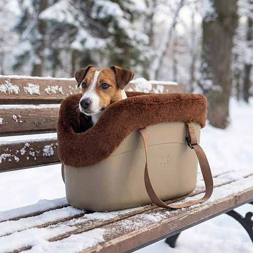 Ferplast Borsa per cani WITH-ME WINTER, in EVA Morbida plastica gommata, con rivestimento in pelliccia ecologica, Manici regolabili, Cinghiolo di sicurezza incluso, 21,5 x 43,5 x h 27 cm Tortora