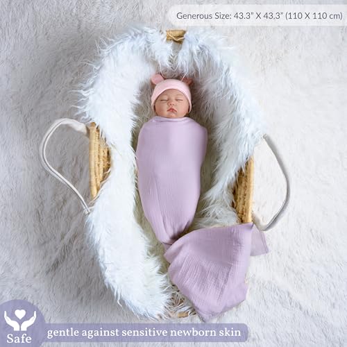Image of Meracorallo Muslin Swaddle Blanket, 100% Cotton Receiving Blanket Soft and Breathable Swaddle Wrap for Baby Boys and Girls, Lavender