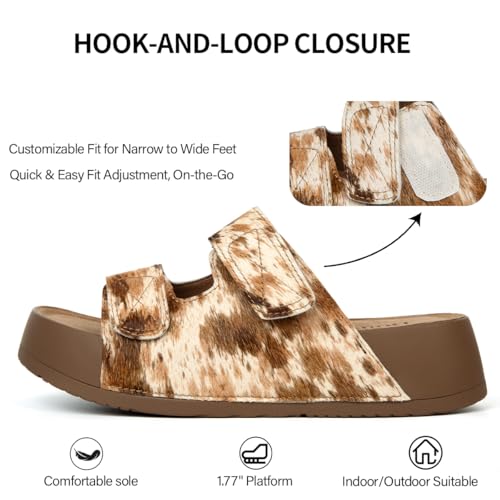 Image of Platform Sandals Women Genuine Leather Slip-on Beach Slide Buckle Comfortable Sandals with Memory Foam Soft Lining and Open Toe Low Wedges