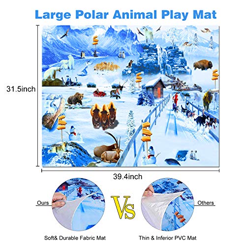 GINMIC Polar Animals Figurines Toys with Large Activity Play Mat, Educational Realistic Animal Figures Toys Playset Including Penguin, Polar Bear and More, for 3 4 5 6 7 8 Boys & Girls