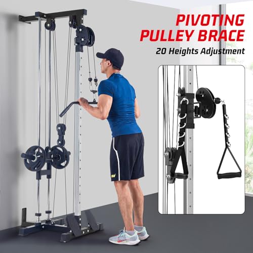 Wall Mount Cable Machine,LAT Power Cable Machine, LAT Pull Down and LAT Row LAT Tower,Cable Crossover Machine with 20 Positions,LAT Pulldown Machines for Home Gym Total Body Training