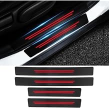 4 Pcs Carbon Fiber Car Door Sill Protector for MG ZS Hybrid 2024, Waterproof Style Entry Guard Anti Scratch Threshold Strips Stickers Accessories, B/Red