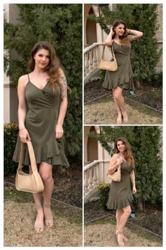 Image of ULTRANICE Womens Summer Dresses Floral V Neck Ruffled Hem Spaghetti Spring Casual Beach Outfits Flowy Wrap Sun Dress