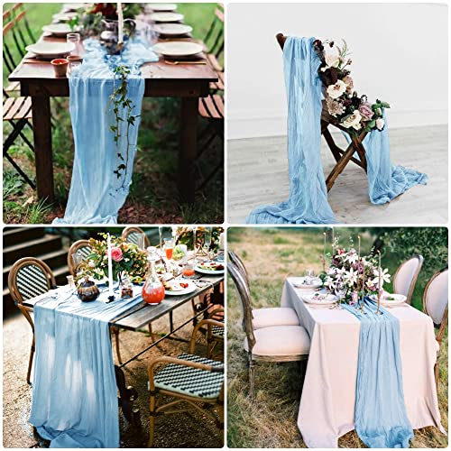 10 Pcs Baby Blue 10FT Cheesecloth Table Runner 23"x120" Romantic Cheese Cloth Table Runner Boho Gauze Table Runners Rustic Runner for Wedding Arch Bridal Baby Shower Birthday Party Table Decoration by SATULGAU - Image 5