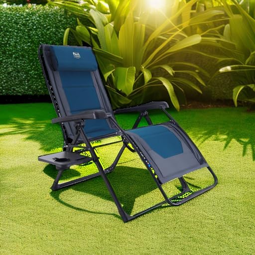TIMBER RIDGE Zero Gravity polyester Chair Oversized Recliner 350lbs Capacity Patio Lounge Chair Padded Lawn Chair with Headrest XXL for Outdoor, Camping, Patio, Lawn, Blue image 6