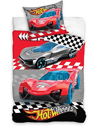 TDI Hot Wheels - Juego de funda de edredón (algodón, tamaño europeo), color rojo y gris