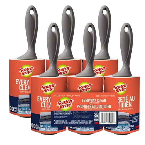 Scotch-Brite Lint Rollers 100 Sheets per Roller Pack of 6 (600 Total Sheets) Mega Value Lint Remover Pack for Pet Hair Clothes & Furniture