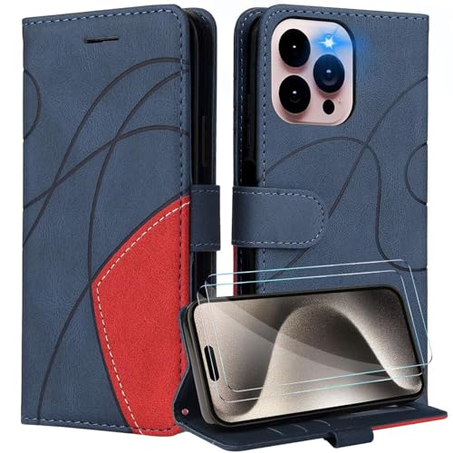 Leder für Oppo A40 4G/Oppo A40M 4G Hülle [Mit Schutzfolie] Wallet Handyhülle, Ledermaterial Kartenfach Klapphülle, Klappbar Ständer Flip Hülle,Stoßfeste Holster Cover Schutzhülle,Blau