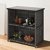 Zstar Platzsparendes 3-teiliges Garten-Barset aus PE-Rattan – Outdoor Bartisch mit 2 Barhockern – Metallrahmen, Stauraum, DPC-Tischplatte – Perfekt für Balkon, Terrasse, Küche – Grau – Graues Rattan +