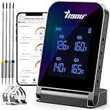 Wireless Bluetooth Meat Thermometer with 4 Probes, Smart LCD Digital BBQ Grill Thermometer Timer, 394ft Remote Monitor Alarm Notification for Oven, Grillling, Kitchen, Food, Smoker, Rechargeable