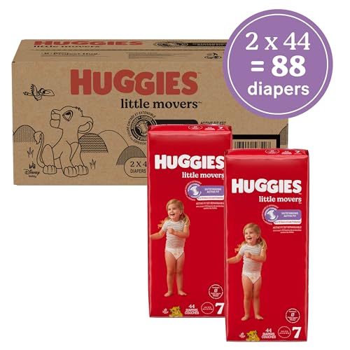 Image of Huggies Size 7 Diapers, Little Movers Baby Diapers, Size 7 (41+ lbs), 88 Count (2 Packs of 44), Packaging May Vary