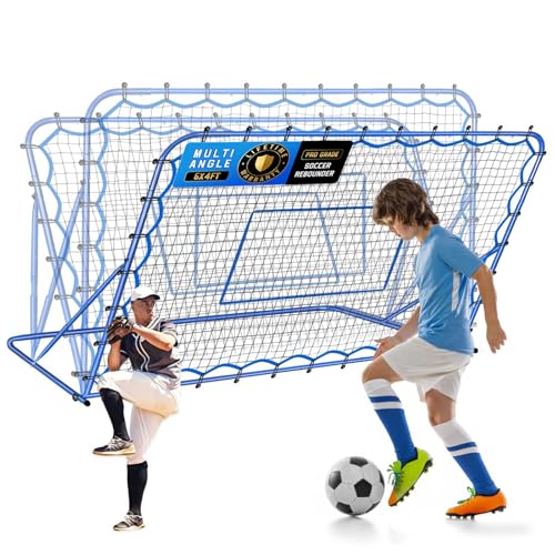 6x4FT Soccer Baseball Rebounder Net, Volleyball Softball Rebound PitchBack Net Quick-Switch Angle Soccer Training for Control, Passing Practice, Lacrosse Bounce Back Rebounder Gifts Trainer Equipment