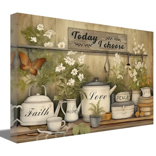 ZQQART Kitchen Wall Art Farmhouse Kitchenware Painting Prints Rustic Flowers Tableware Canvas Picture Artwork Dining Room Restaurant Wall Decor (30x45cm)