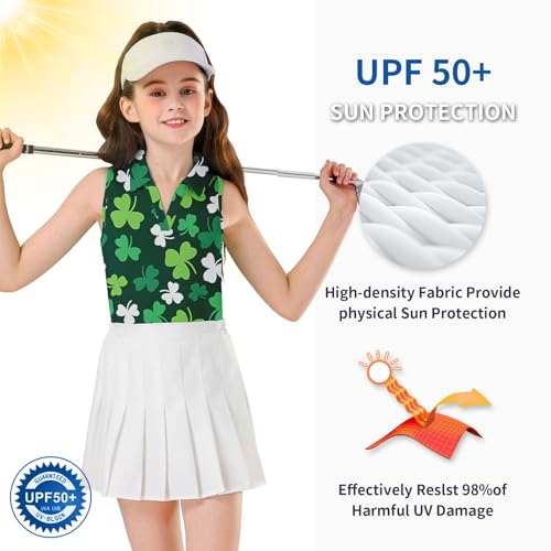 Image of Soneven Girls Sleeveless Polo Shirts Button UP Golf Tennis T-Shirts with Collared Quick Dry Tank Tops for 4-14 Years