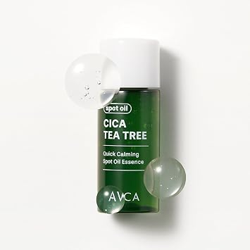 AVCA Quick Calming Cica Tea Tree Spot Oil Face Essence Calming Blemish Spot Care, Centella & Tea Tree Leaf Oil with 4-Terpineol, Lightweight, Targeted Use, 8g 0.28 oz