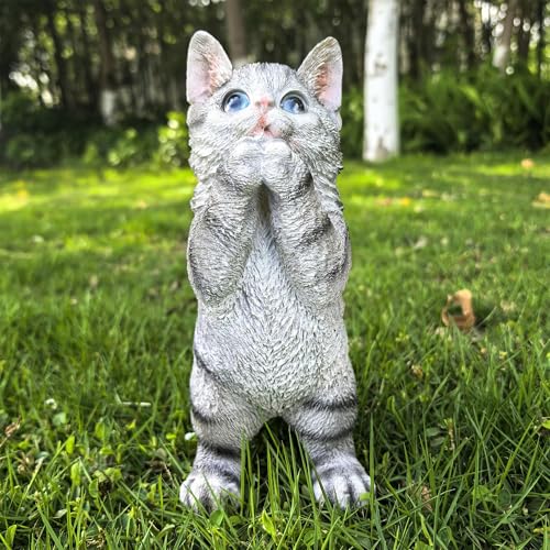 Estatua decorativa gato gris para jardín exterior miniatura 3