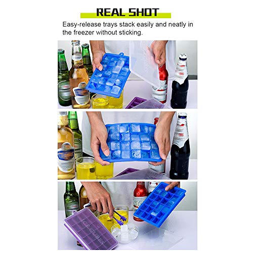 KKmoon Bandeja para cubos de gelo de silicone com tampa quadrada Cubos de gelo Forma de cozimento Li