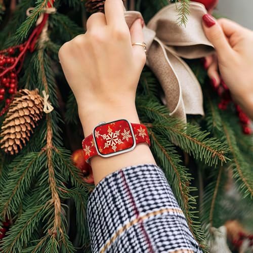 Image of wipalor Christmas Band for Apple Watch Bands for Women 46mm 45mm 44mm 42mm 49mm, Cute Holiday Christmas iWatch Bands, Silicone Sport iPhone Watch Series 11 10 9 SE 8 7 6 5 4 3 Ultra-Gold Snowflakes