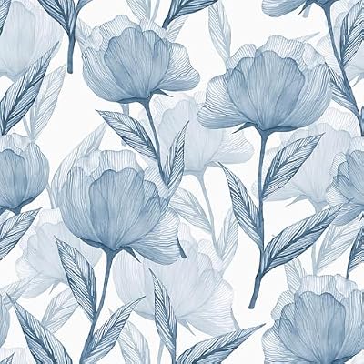 Heroad Peel and Stick Wallpaper Blue Floral Contact Paper Boho Large Floral Wall Paper Modern Removable Self Adhesive Wallpaper for Cabinets Bedroom Bathroom Waterproof Vinyl Roll 17.3"x78.7"