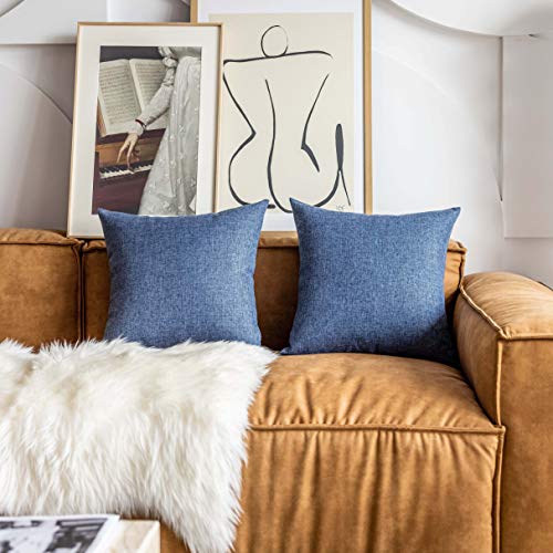 Demetex Euro Sham Cover Set Of 2 Rustic Linen Pillows Square Decorative Pillow Covers For Couch Bed Sofa, 24X24 Inch, Navy Blue #TOP2