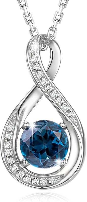 925 Sterling Silver Necklaces, Infinity Birthstone Necklace for Women, Anniversary Birthday Fine Jewellery Gifts for Her Women Mother, Adjustable Chain