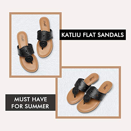 Katliu Women's Flat Sandals Flip Flop Sandals Dressy Thong Sandals Black #TOP4