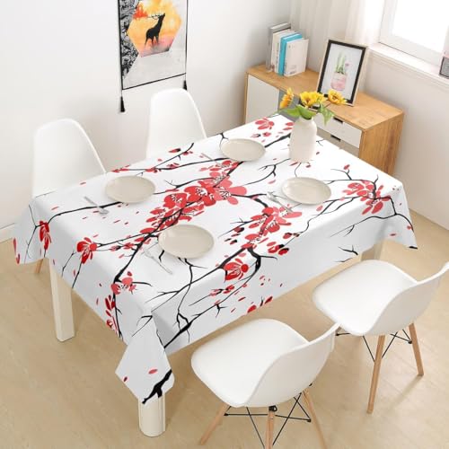 Tizhweqo Mantel Mesa Rectangular Flores de Cerezo, Manteles Antimanchas Seno de Ciruela, 3D Impresión Mantel Impermeable Lavable para Cocina Salón Comedor, 100x140 cm P/Q2923