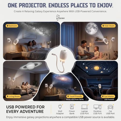 Image of Space Rocket Galaxy Projector, 360 Rotating Starry Sky Nebula Night Lamp with USB Mini LED Projection Light, Magic Ceiling Wall Decor Projector for Kids Room Bedroom Gift (5 Slides)