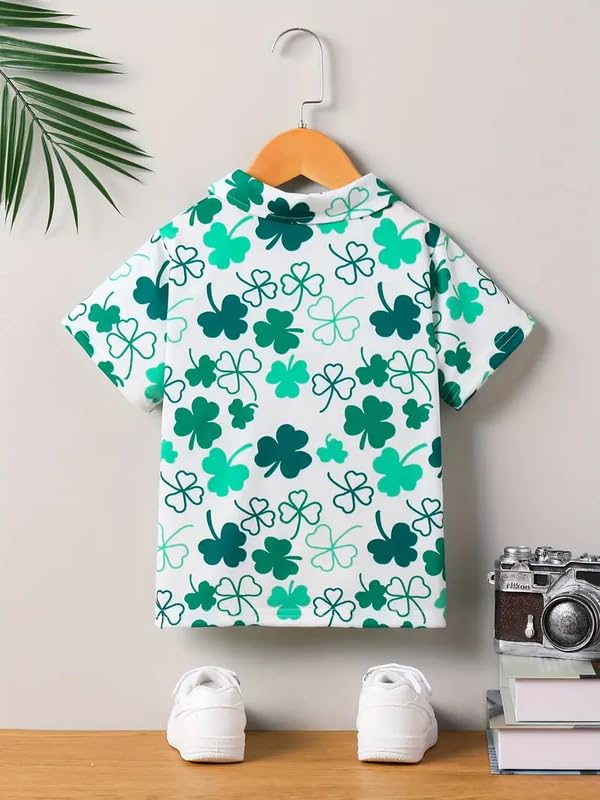 Image of Kids Easter Pattern Multi-Colored Printed Short Sleeve Button-Up Polo Shirt for Boy