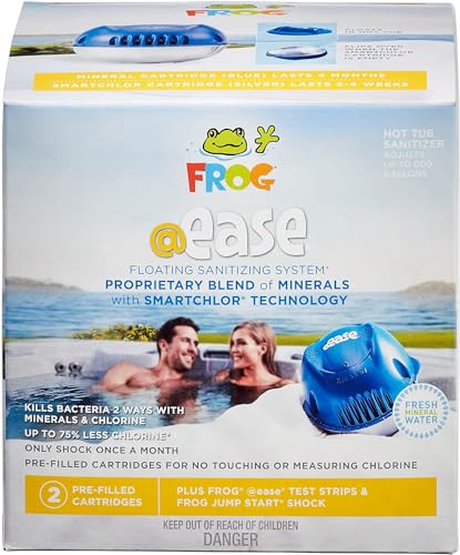 FROG @Ease Floating Sanitizing System + Replacement SmartChlor Cartridge 3-Pack Plus Free Hot Tub Care Guide, Self-Regulating Hot Tub Sanitizer Bundle