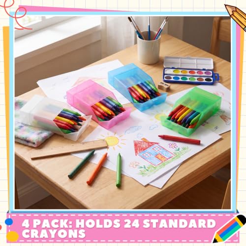 Clabby 4 Pcs 2 in 1 Plastic Clear Crayon Box with Sharpener Bulk Holds 24 Crayons Plastic Crayon Boxes with Hinged Lid and Snap Closure for Pen School Office Supplies Organization (Multicolor) — view 4