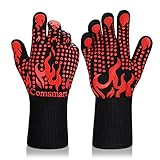 Comsmart BBQ Gloves, 1472 Degree F Heat Resistant Grilling Gloves Silicone Non-Slip Oven Gloves Long Kitchen Gloves for Barbecue, Cooking, Baking, Cutting