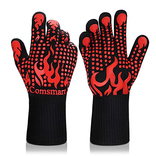 Image of Comsmart BBQ Gloves, 1472 Degree F Heat Resistant Grilling Gloves Silicone Non-Slip Oven Gloves Long Kitchen Gloves for Barbecue, Cooking, Baking, Cutting