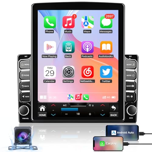 Upgrade Vertical Touchscreen Double Din Car Radio Stereo 2+32G Android 11 with Wireless Carplay Android Auto 9.7 Inch Head Unit WiFi HiFi Bluetooth SWC GPS DSP Backup Camera