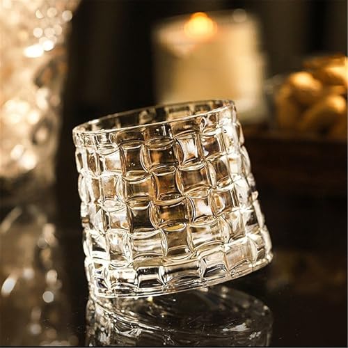 Vasos de whisky para sobremesas elegantes con textura tejida cuadrada en relieve 4