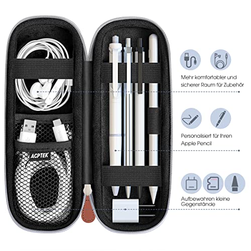 Image of AGPTEK Case Holder for Apple Pencil, Premium Carry Case for Stylus iPad Pro Pen, Pencil, Samsung, Huawei, Apple Pen Accessories, USB Cable, Earphones, Fountain Pen, Grey
