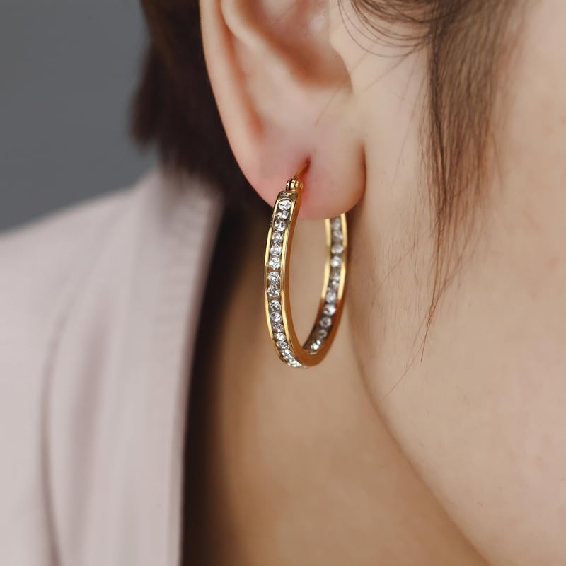 Rnivida Hoop Earring for Women, Stainless Steel Inside-Out Crystal Cz Hoop Earrings, Hypoallergenic - Image 3