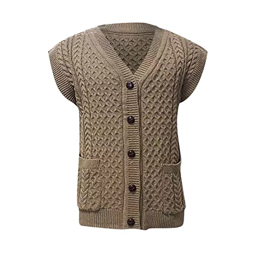 Men's Cotton Sweater Anti-Pilling V-Neck Knitted Sweater Vest Autumn Winter Cardigan Sweater Top Brown #TOP5