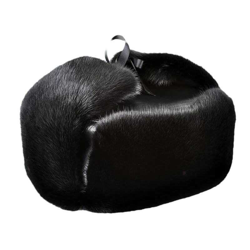 Zimowa gruba sztuczna czapka z futra rosyjskiego Czapka męska czarno-brązowa Ciepły Chapeau dla starszych mężczyzn Ciepła czapka zimowa, czarna-60CM,Black-60CM