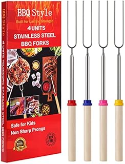 Marshmallow Toasting Forks, Telescoping Smores Sticks for Fire Pit, Marshmallow Roasting Sticks Barbecue Forks for Hotdog Hot Dog Bonfire BBQ Smores Skewers for Open Fire Pits Campfire Camping, 4 PCS