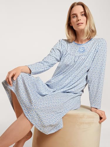 Image of Calida Women's Soft Cotton Nightgown - Classic Long-Sleeved Summer Nightdress, 100% Soft Cotton, 47 in
