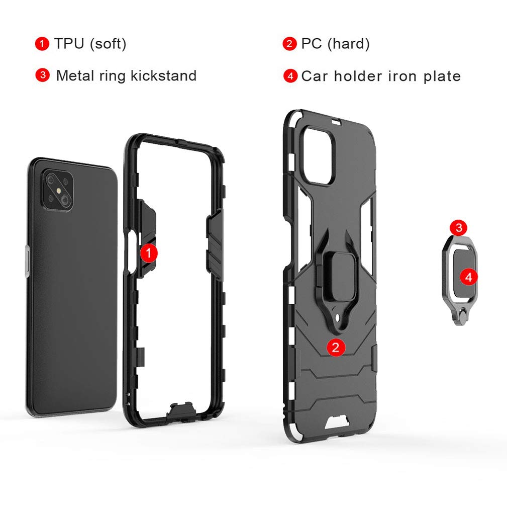 HAOTIAN Cover per Oppo Reno 4Z 5G(Reno4 Z 5G), Silicone Cover con 360 Gradi Girevole Anello, Armor Custodia con Supporto Magnetico Auto, Silicone TPU e PC Doppio Strato Protettiva Bumper. Blu
