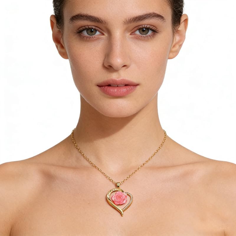 ONLYJUMP Rose Alloy Necklace for Women Heart Pendant Copper Zircon Light Luxury Fashion Jewelry Dainty Romantic Statement Necklace for Daily Wear Ideal Valentine's Day Anniversary Birthday Gift - Image 3