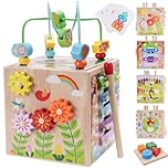 Wooden Activity Cube | Montessori Toys for 12+ Months Toddlers | One Year Old 1st First Birthday Gift | Educational Learning Toys for Baby Boys Girls Age 1 2 3 | Bonus Sorting & Stacking Game (Pink)
