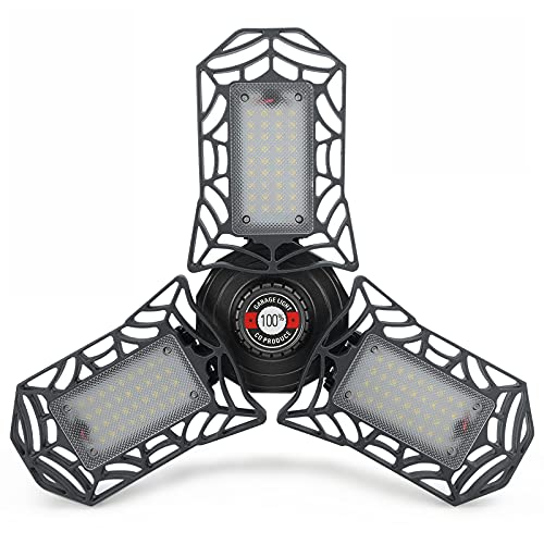 Tasmor LED Garage Light 80W, 8000LM LED Shop Light with 3 Adjustable Panels, 6500K Deformable Aluminum E26/E27 LED Ceiling Lights for Garage, Workshop, Barn, and Warehouse. (No Motion Activated)