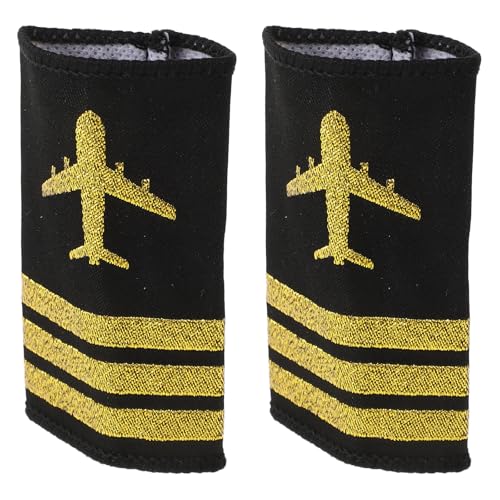 BESTonZON Charreteras Piloto y Auxiliar de Vuelo 2 Piezas de Emblemas de Uniforme de Tela Resistente Barras de Capitán para Cosplay y Disfraz Escolar Accesorio Ligero para Fiestas y