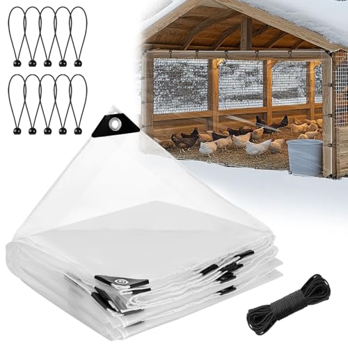 6.6x10ft Chicken Coop Covers Accessories for Winter - Easy to Install Waterproof Chicken Run Tarp with Elastic Cords & Rope